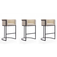 Manhattan Comfort 3-BS015-CR Cosmopolitan 37.8 in. Cream and Black Metal Barstool (Set of 3)